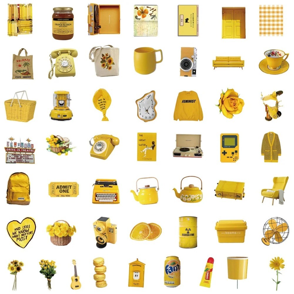 50枚入り エステティックな黄色のヴィンテージステッカー - - Yellow Laptop Accessories のレビューと価格