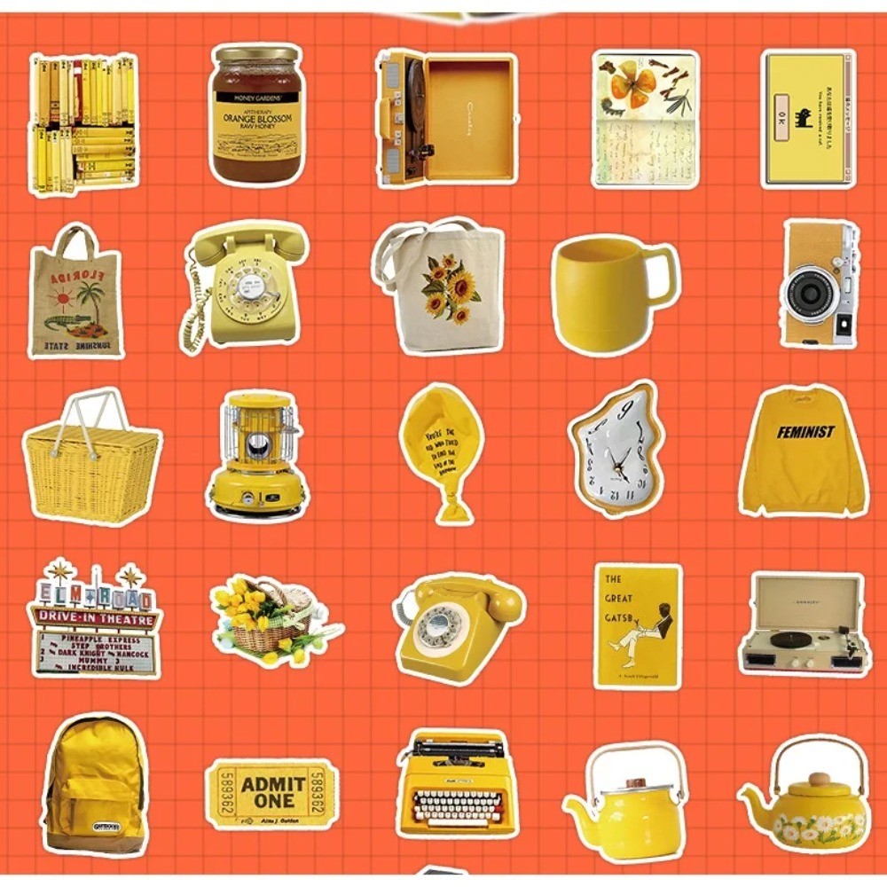 50枚入り エステティックな黄色のヴィンテージステッカー - - Yellow Laptop Accessories のレビューと価格
