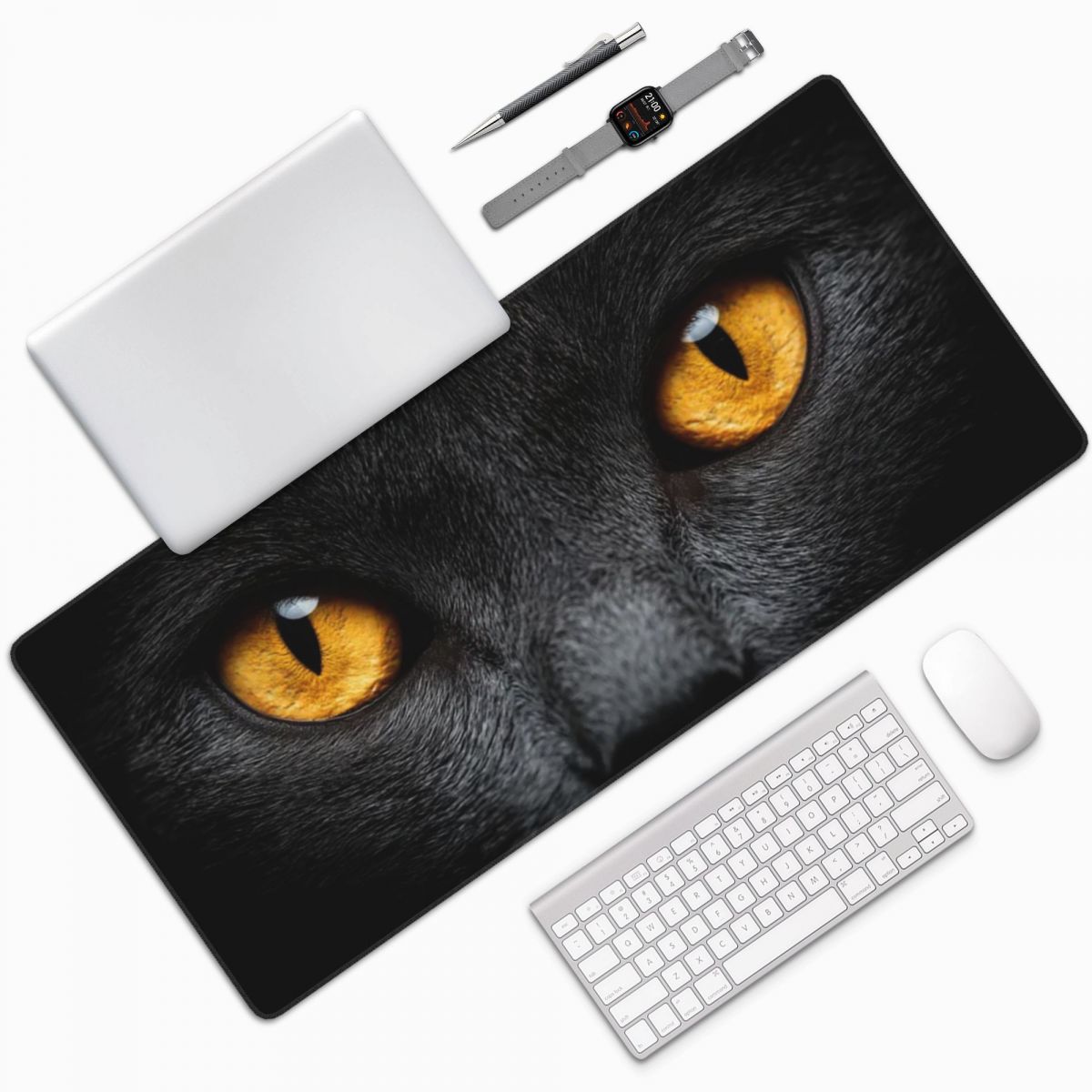 黒猫の顔と黄色の目大型マウスパッドコンピュータキーボードマウ - Yellow Laptop Accessories のレビューと価格