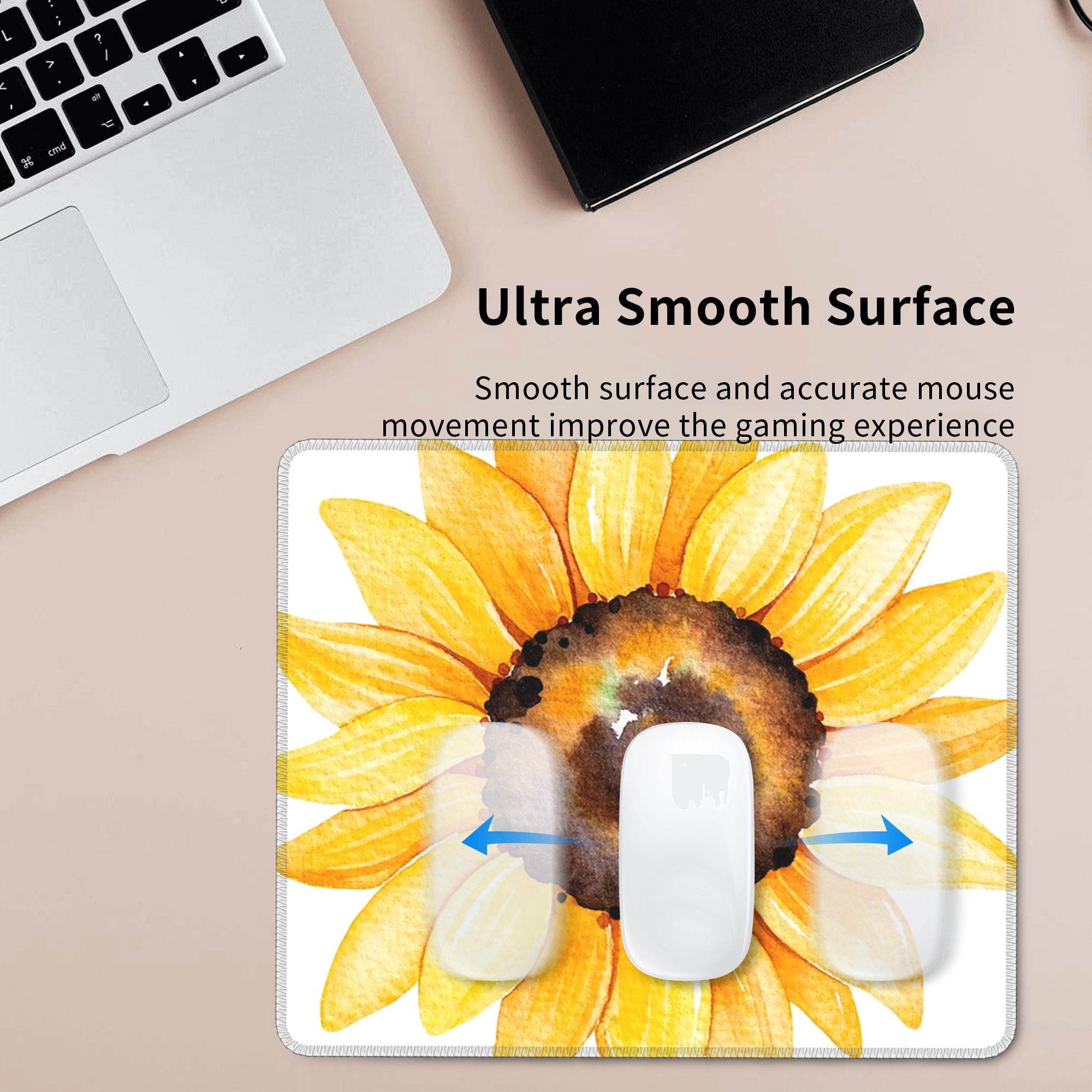 水彩画ひまわり鮮やかな黄色の花柄マウスパッドコンピュータキー - Yellow Laptop Accessories のレビューと価格